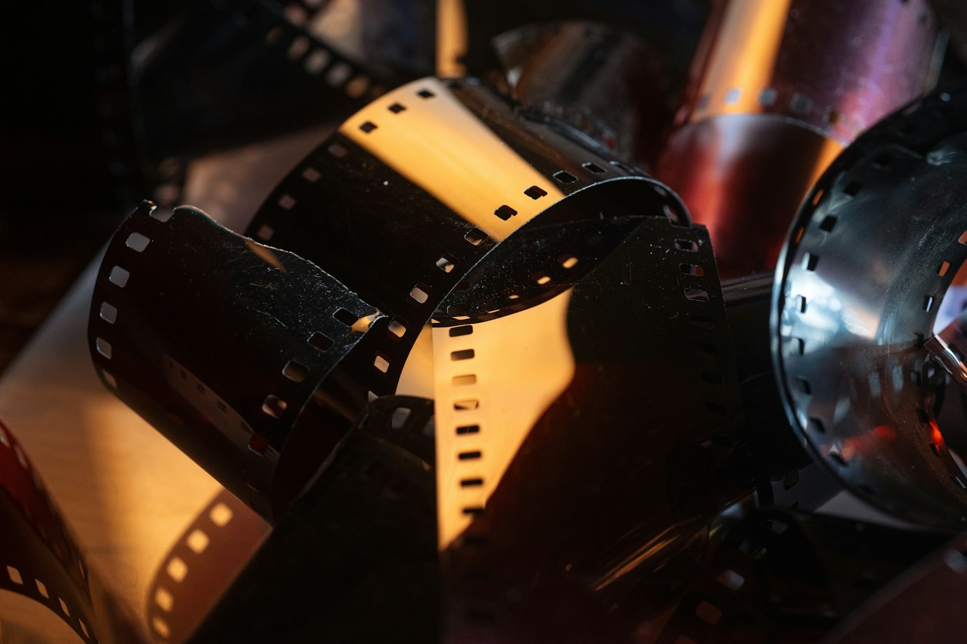 Close-up of cine film on reels