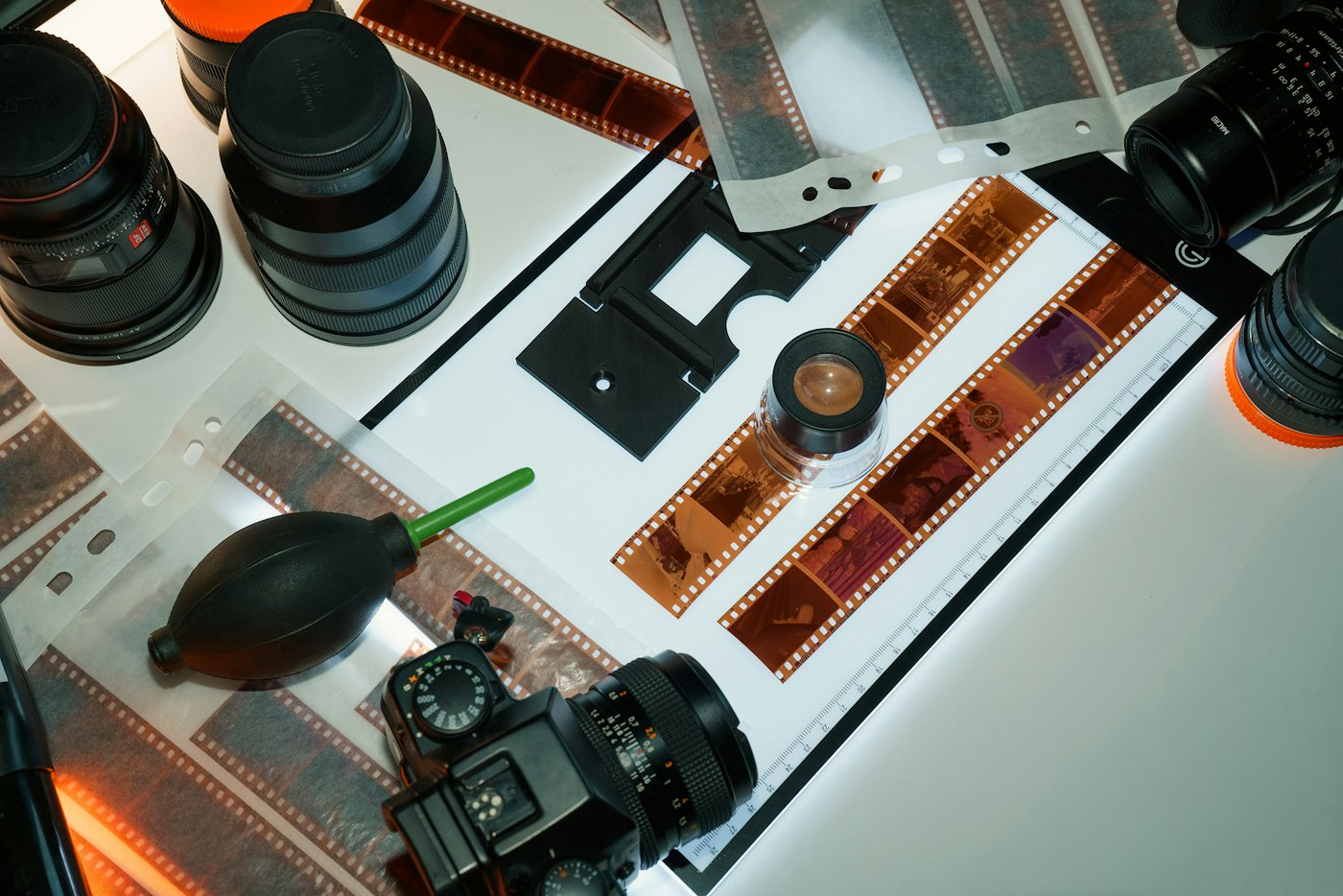 Film strips, lenses and photographic equipment