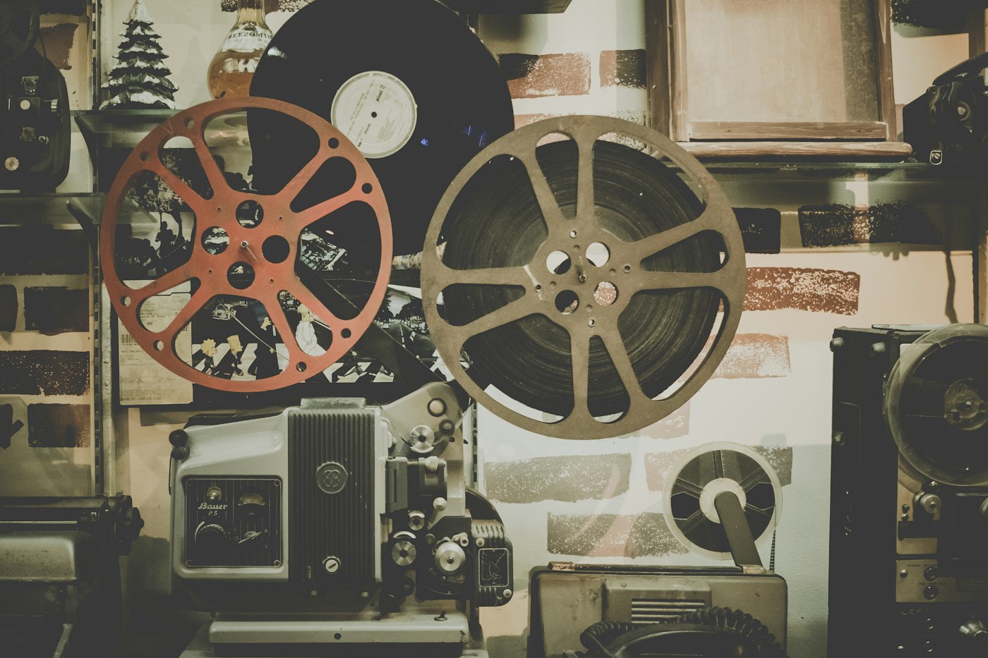 Vintage film projectors and reels